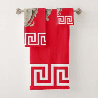 White Stone Medusa Greek Key Designer Bath Towel Set