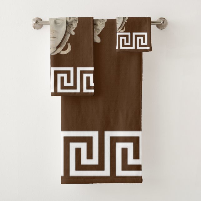 White Stone Medusa Greek Key Designer  Bath Towel Set (Insitu)