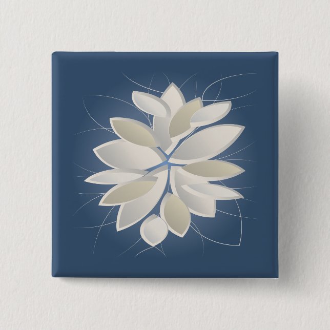 white stone petals 2 inch square button (Front)