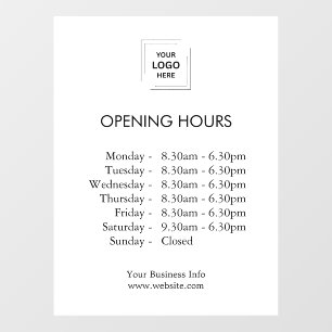White Store Hours   Business Logo Opening Times Window Cling