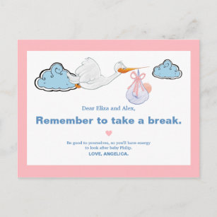 White Stork & Baby Illustration Baby Shower Advice Postcard
