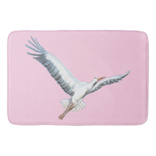 White stork flying  bath mat