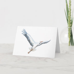 White stork flying card