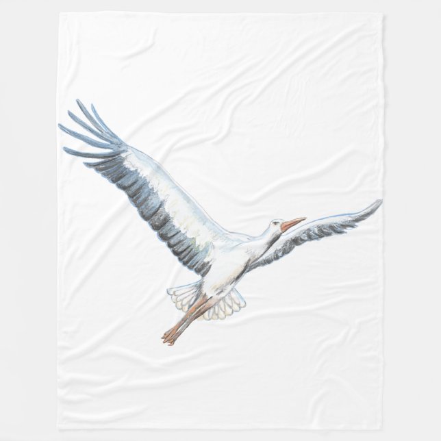 White stork flying on white background   fleece blanket (Front)