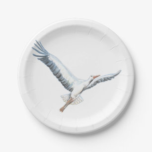 White stork flying paper plate
