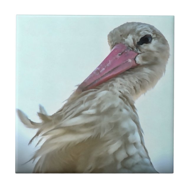 White Stork With Incredulous Expression Animal Art Tile (Front)