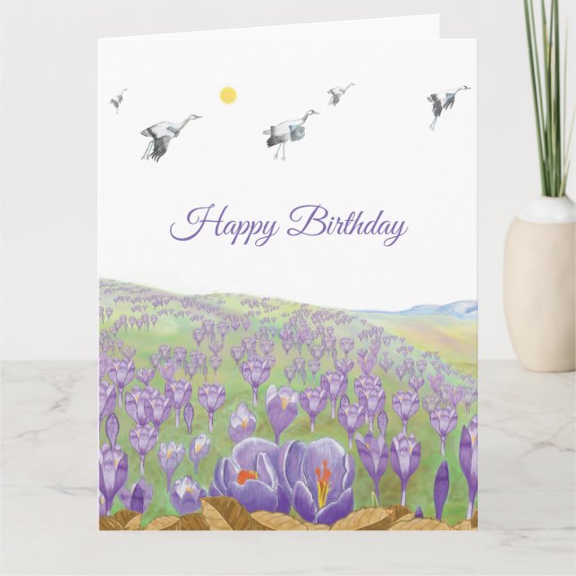 White Storks flying over Crocus Hill  Card (Front)