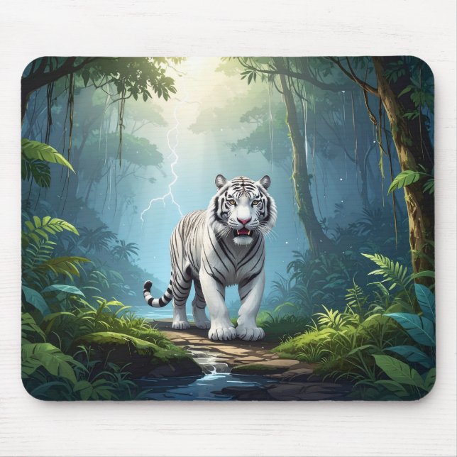 White Storm Tiger – Jungle Lightning Fantasy Mouse Pad (Front)