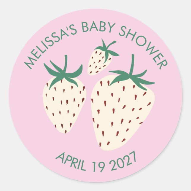 White Strawberry Cute Pineberry BABY SHOWER Custom Classic Round Sticker (Front)