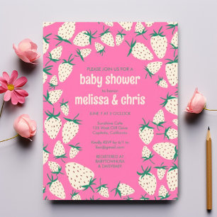 White Strawberry Cute Pineberry CUSTOM BABY SHOWER Invitation Postcard