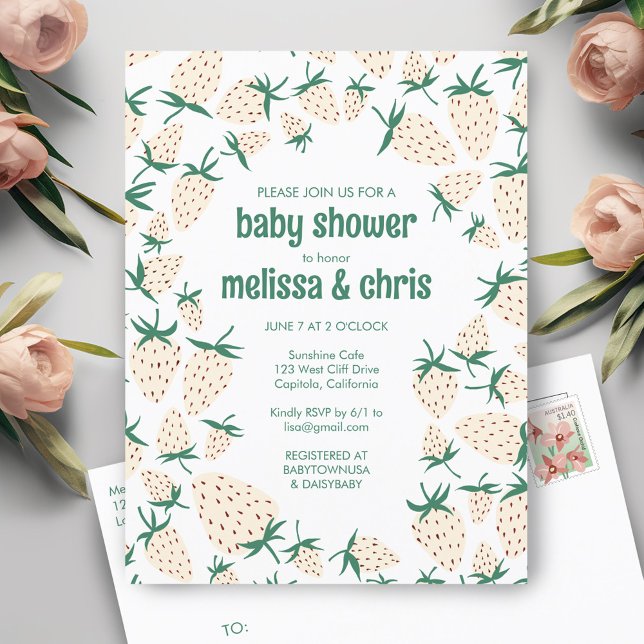 White Strawberry Cute Pineberry CUSTOM BABY SHOWER Invitation Postcard (White Strawberry Cute Pineberry CUSTOM BABY SHOWER Invitation Postcard
)