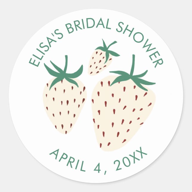 White Strawberry Pineberry BRIDAL SHOWER Custom Classic Round Sticker (Front)