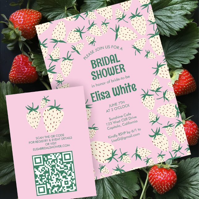 White Strawberry Pineberry BRIDAL SHOWER QR code Enclosure Card (White Strawberry Pineberry BRIDAL SHOWER QR code Enclosure Card
)