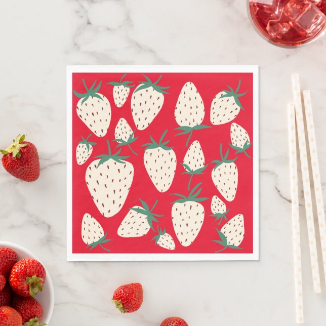 White Strawberry Pineberry CUSTOM Bridal Shower Napkin (Insitu)