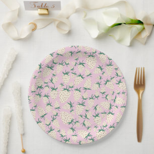 White Strawberry Pineberry CUSTOM BRIDAL SHOWER Paper Plate