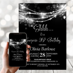 White String Lights Black Surprise 95th Birthday Invitation
