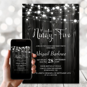 White String Lights Black Wood 95th Birthday Invitation