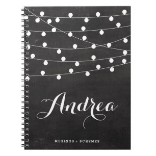 White String Lights on Chalkboard Personalized Notebook