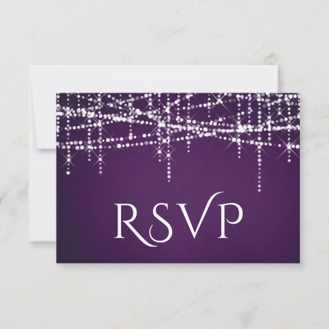 White String Lights on Royal Purple RSVP Card (Front)
