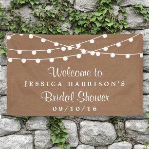 White String Lights On Rustic Kraft Bridal Shower Banner