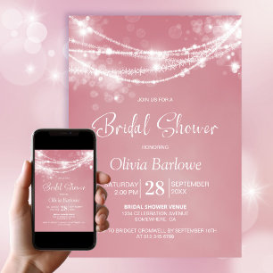 WHite String Lights Pink Bridal Shower Invitation