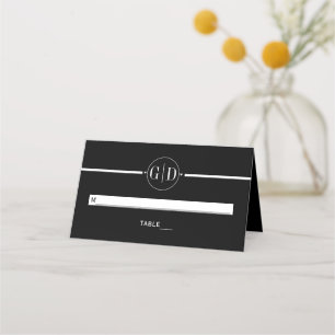 White stripe and initials black wedding escort place card