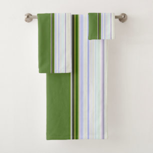 White Stripe on Green Bath Towel Set