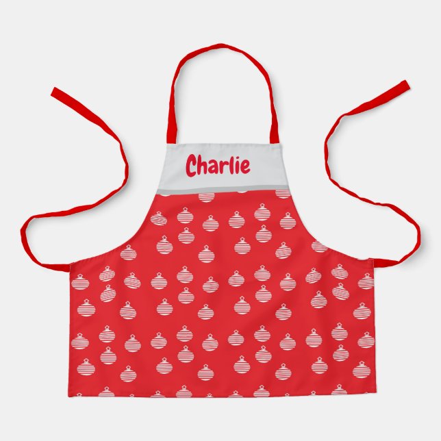 White Stripe ornaments on red Apron (Front)