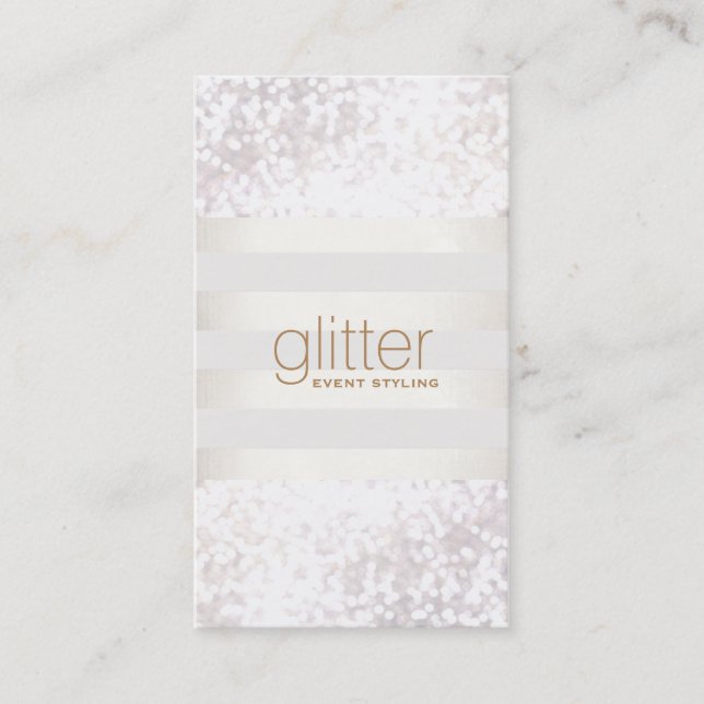 White Striped Bokeh Glitter Business Card (Front)