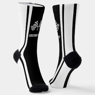 White Striped Racing Car Flags - Personalized Socks