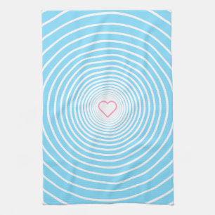 White Striped Sky Blue Kitchen Towel with Heart