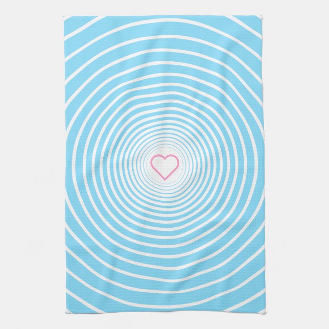 White Striped Sky Blue Kitchen Towel with Heart (Vertical)