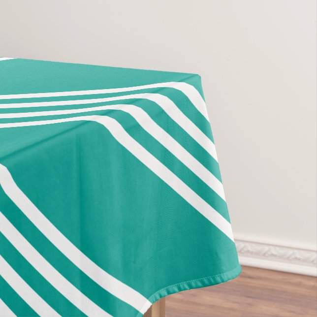 White Striped Teal Tablecloth (In Situ)