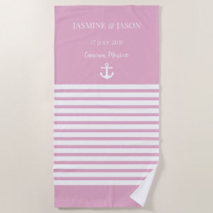 White Stripes Anchor Nautical Wedding Favours Beach Towel