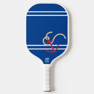 White Stripes And A Red Anchor Pickleball Paddle