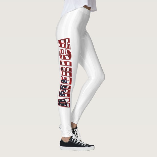 White Stripes And America Letters Leggings (Right)