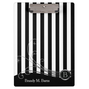 White Stripes and Black Swirls Clipboard