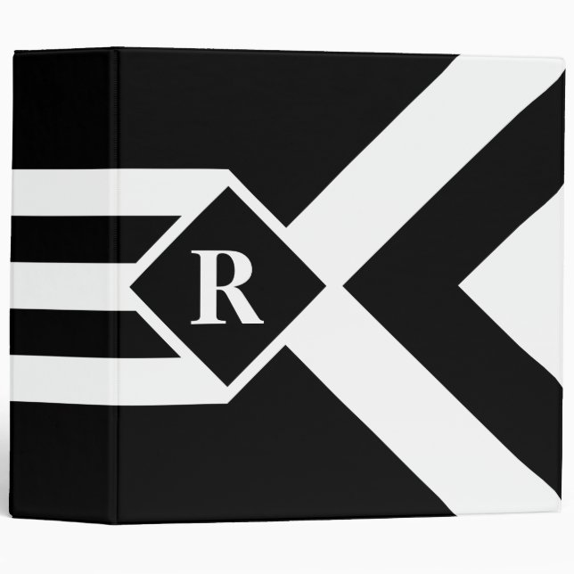 White Stripes and Chevrons on Black with Monogram Binder (Front/Spine)