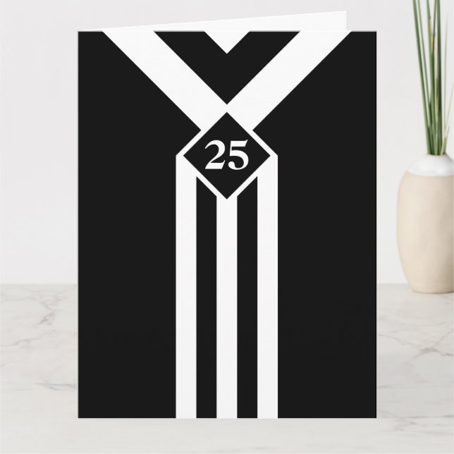 White Stripes and Chevrons on Black with Monogram Card (Front)
