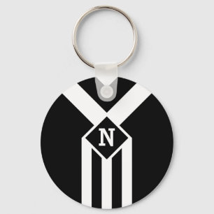White Stripes and Chevrons on Black with Monogram Keychain
