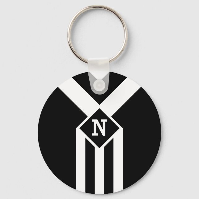 White Stripes and Chevrons on Black with Monogram Keychain (Front)