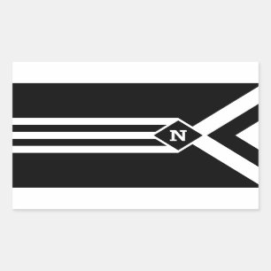 White Stripes and Chevrons on Black with Monogram Sticker