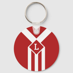 White Stripes and Chevrons on Red with Monogram Keychain