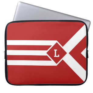 White Stripes and Chevrons on Red with Monogram Laptop Sleeve