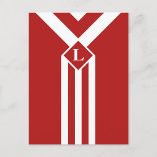 White Stripes and Chevrons on Red with Monogram Postcard