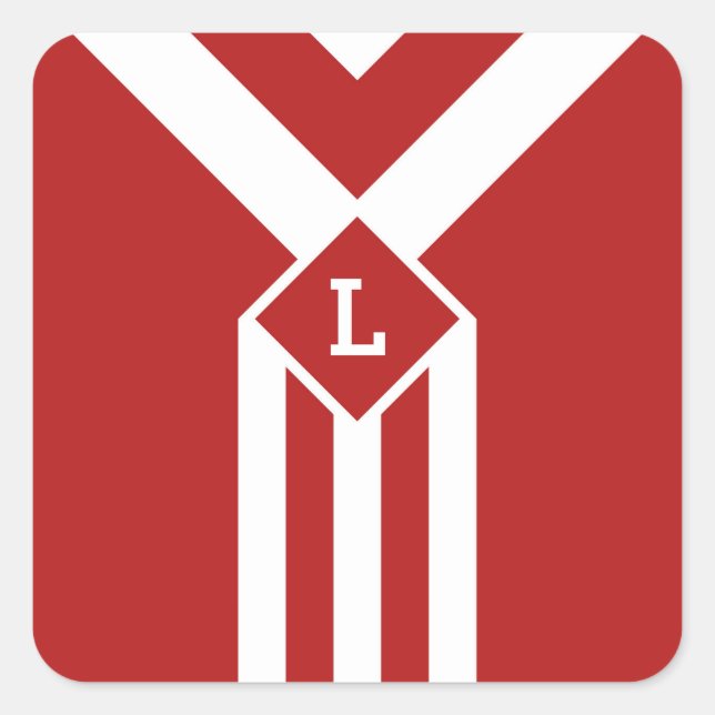 White Stripes and Chevrons on Red with Monogram Square Sticker (Front)