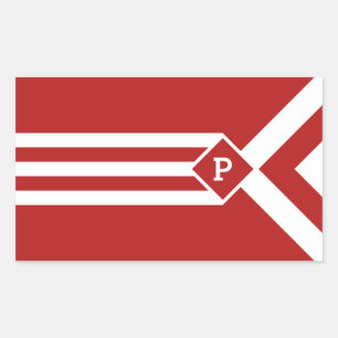 White Stripes and Chevrons on Red with Monogram Sticker