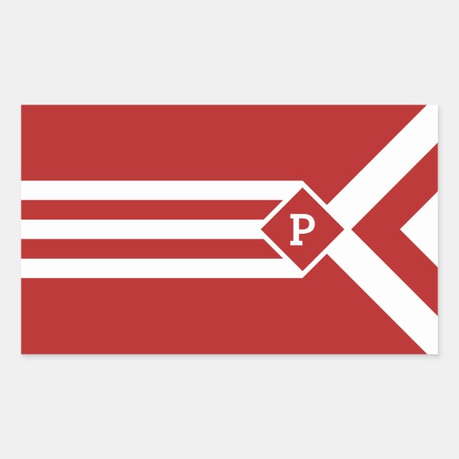 White Stripes and Chevrons on Red with Monogram Sticker (Front)