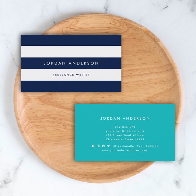 White Stripes and Custom Colour Modern Minimalist Business Card (Creator Uploaded)
