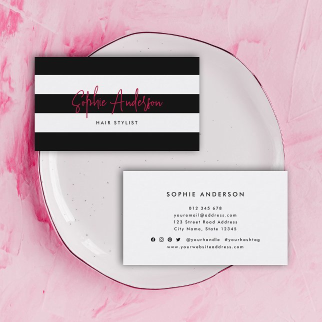 White Stripes and Custom Colour Modern Script Business Card (Creator Uploaded)